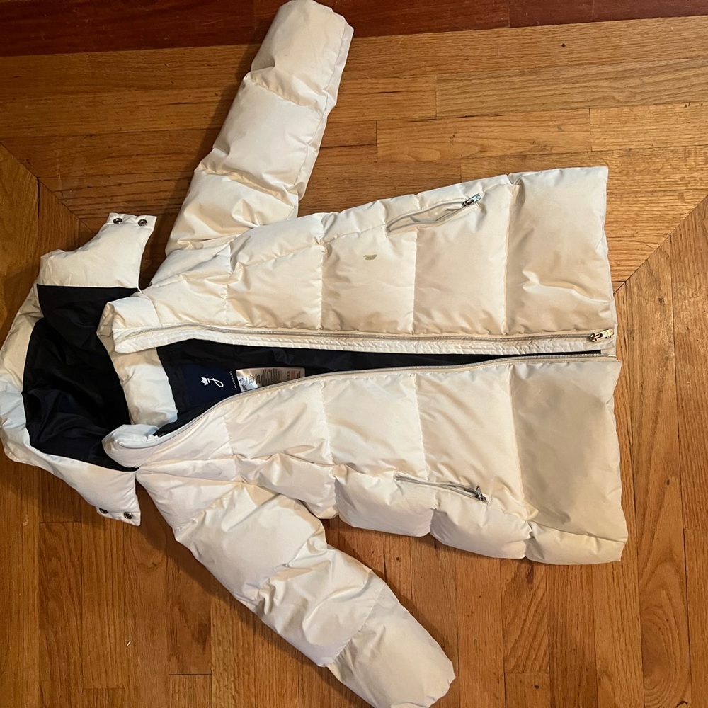 Jacardi, down, size 6, puffer coat, well loved but in great shape
